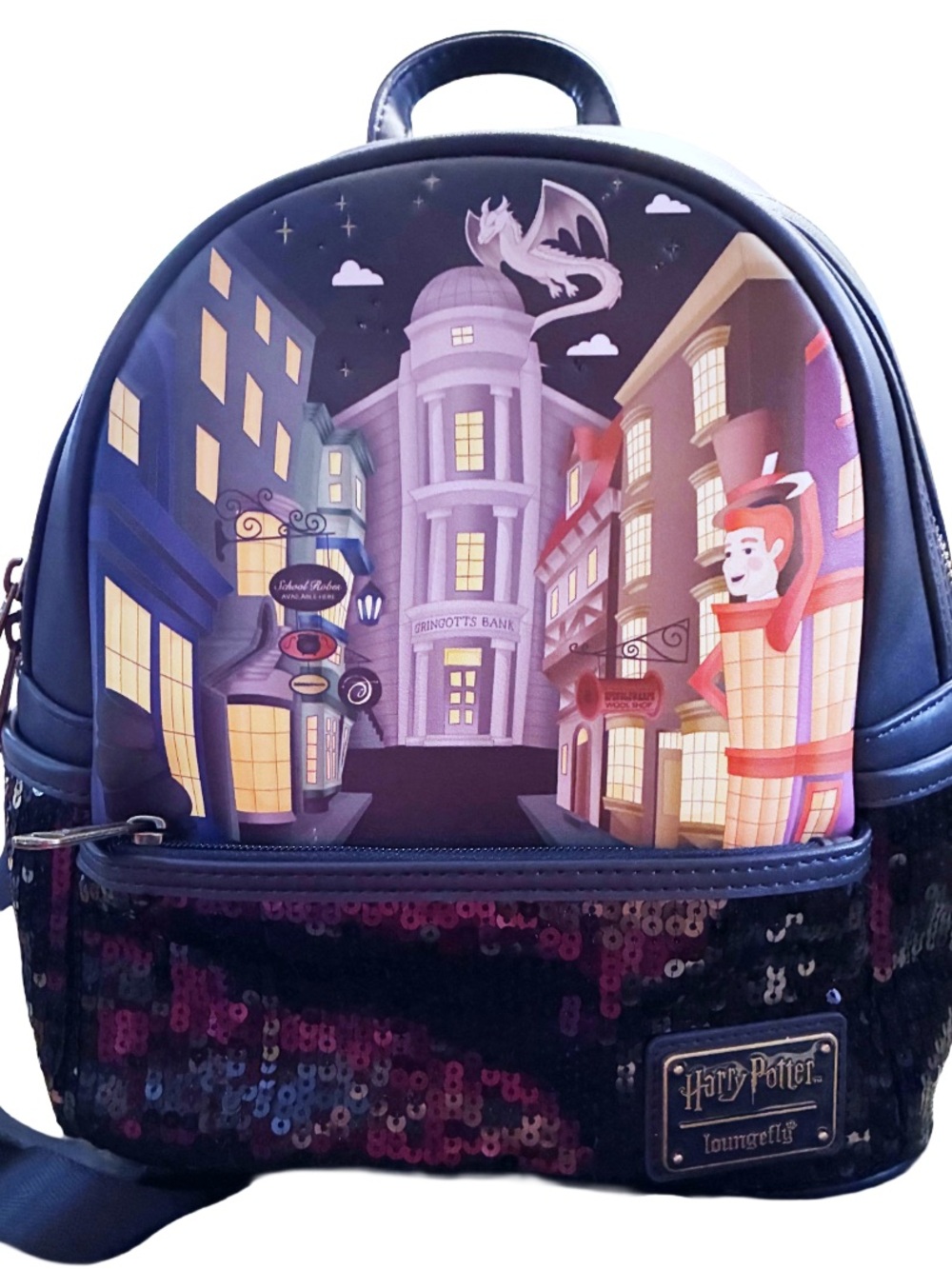 Loungefly Harry Potter Diagon Alley Navy Gold Star Sequin Mini Backpack